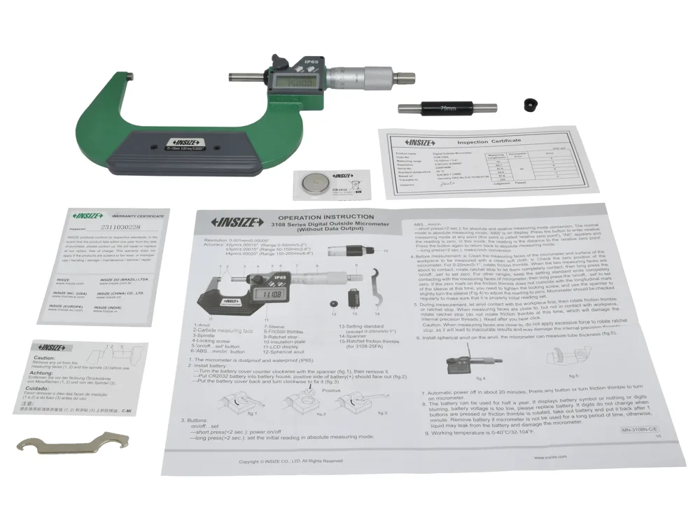 Микрометр цифровой 75-100 мм, 0.001 мм, IP65 INSIZE 3108-100A, арт. 28474: фото 3