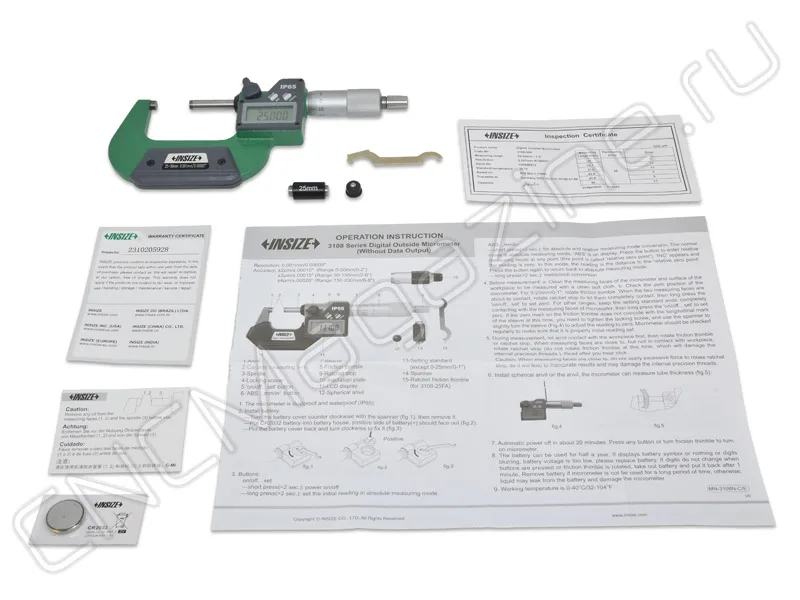Микрометр цифровой 25-50 мм, 0.001 мм, IP65 INSIZE 3108-50A, арт. 28472: фото 3