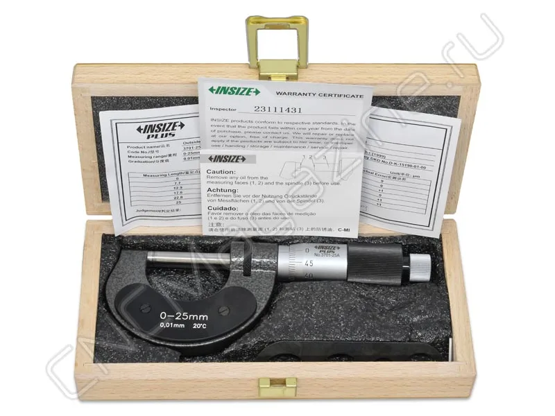 Микрометр 0-25 мм, 0.01 мм INSIZE 3701-25A, арт. 28487: фото 4