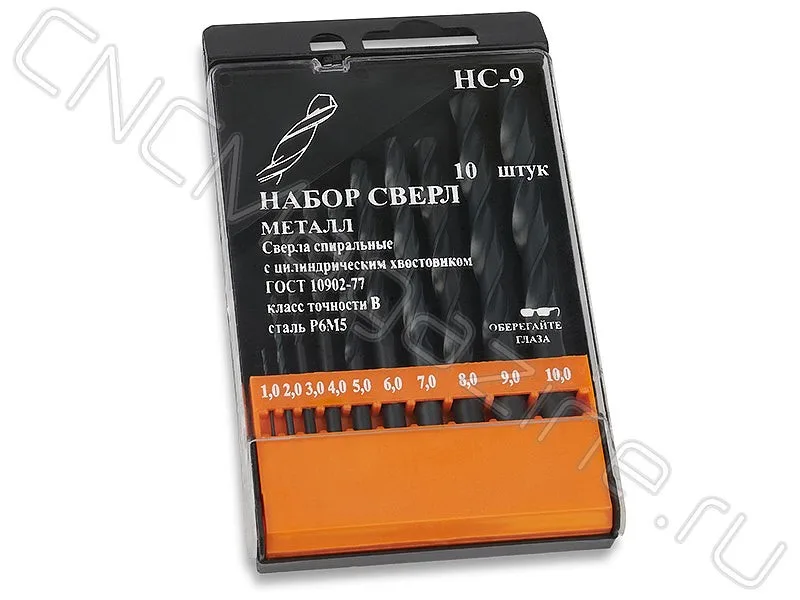 Набор сверл по металлу 1-10 мм (10 шт, шаг 1.0) Р6М5, пласт. коробка CNCM 820100000, арт. 20023: фото 3