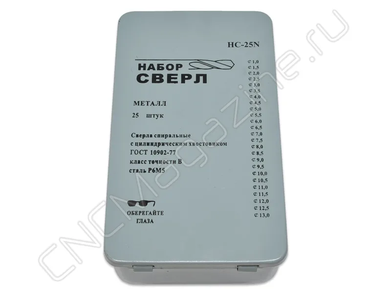 Набор сверл по металлу 1-13 мм (25 шт, шаг 0,5) HSS-G, металл. коробка CNCM 820250000, арт. 18964