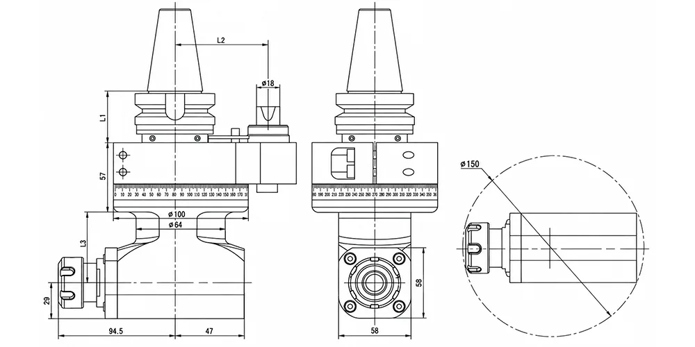 Угловая фрезерная головка с наклоном 90 град. AG90-BT40-ER25-58 MetalCraft, арт. 00137683: фото 2