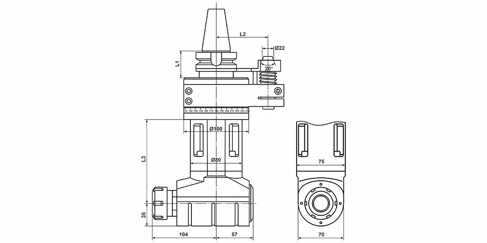 Угловая фрезерная головка с наклоном 90 град. AG90-BT40-ER32-130 MetalCraft, арт. 00137685: фото 2