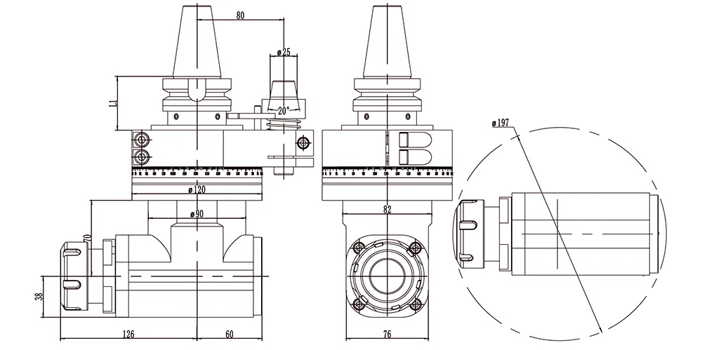 Угловая фрезерная головка с наклоном 90 град. AG90-BT40-ER40-70 MetalCraft, арт. 00137686: фото 2