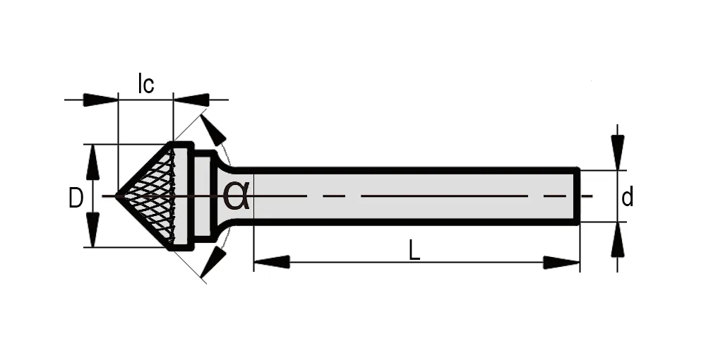 Борфреза коническая 90° (тип К), двойная насечка, K120606, серебряная пайка с двойной насечкой и средним зубом MetalCraft, арт. 00117997: фото 4