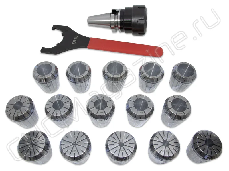 BT40-ER50-100 15PCS Патрон с набором цанг 15 шт (d3/6/9/12/15/17/20/23/26/29/31/32/33/34/35 мм) CNCM, арт. 26578