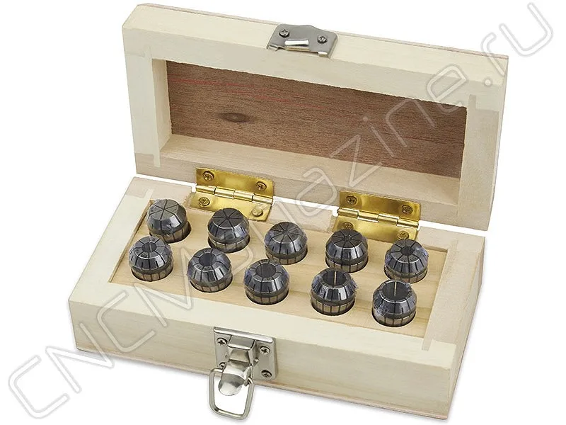 ER16AA-10 pcs набор цанг прецизионных в деревянном кейсе CNCM, арт. 08768