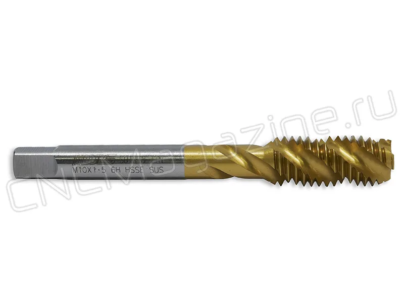 метчик HSS-E M10x1.5 6H, под цанги JIS со спиральной канавкой, (38), SUS TiN CNCM JISST02010, арт. 22180