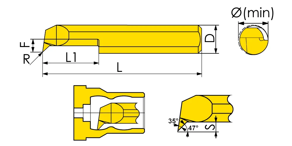 Мини-резец для профильного растачивания MetalCraft MQR-8-R0.2-L30-JF610M, арт. 00087896