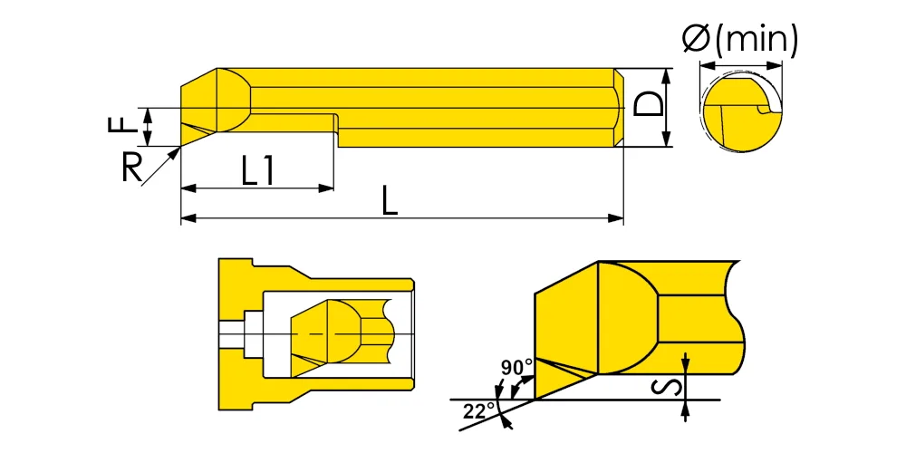 Мини-резец для продольного растачивания MetalCraft MUR-6-R0.2-L22-JF610M, арт. 00087927