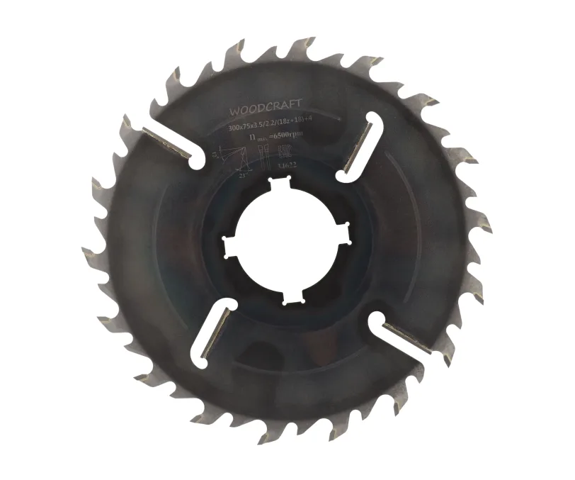 Пила дисковая WoodCraft 300х75х3.5/2.2/(18z+18)+4 (13,5х7,5 - 4 шт., под 90 гр.)