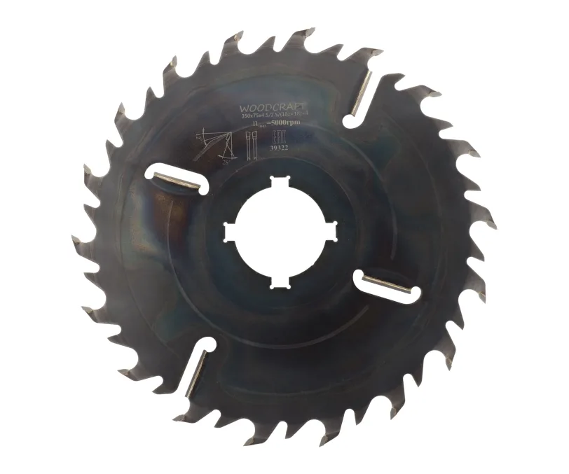Пила дисковая WoodCraft 350х75х4.5/2.5/(18z+18)+4 (13,5х7,5 - 4 шт., под 90 гр.) (п.у. 28 гр.)