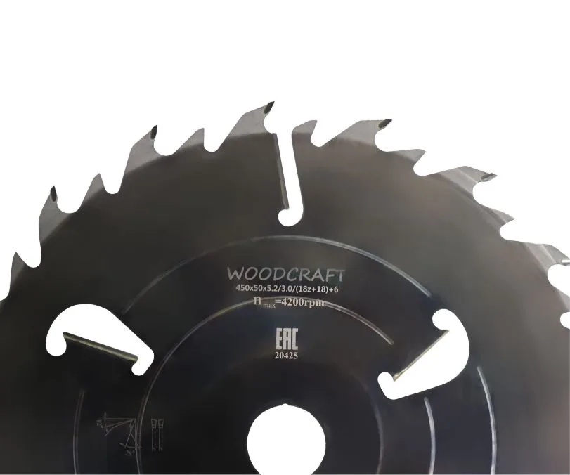 Пила дисковая WoodCraft 450х50х5.2/3.0/(18z+18)+6 п.у.28: фото 2