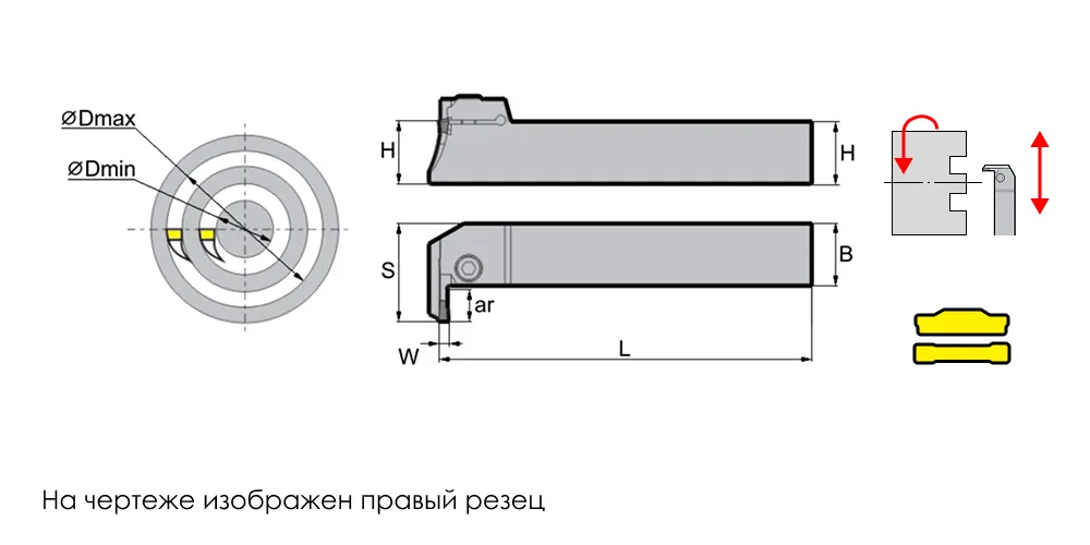 Резец канавочный для торца SANT QFFD2525L17-100L, арт. 00064175: фото 3