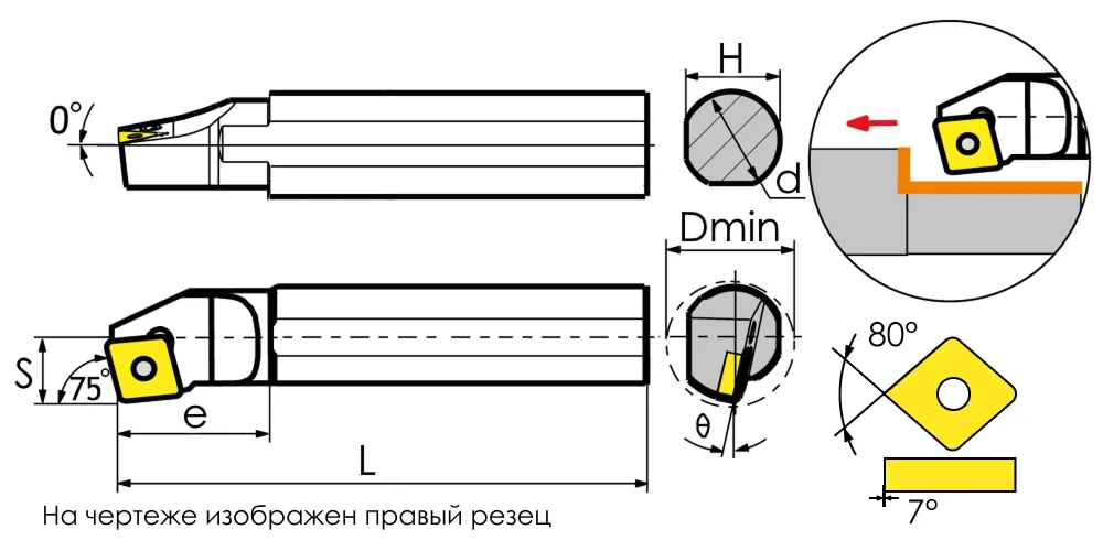 Резец токарный (державка) расточной по металлу MetalCraft S25S-SCKCL09, арт. 00104147