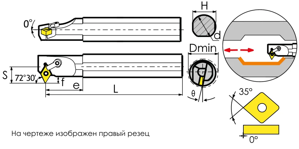Резец токарный (державка) расточной по металлу MetalCraft S32T-MVWNL16, арт. 00104179