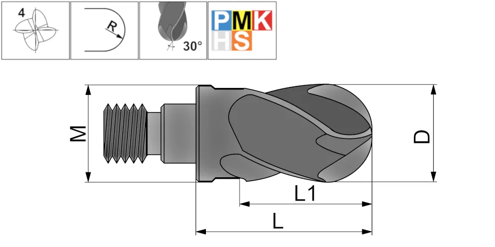 Сменная фрезерная головка сферические MetalCraft S4GP10055185BM5-JF530M, арт. 00087834: фото 4