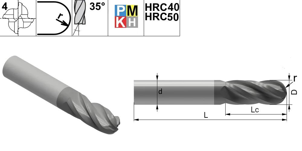 Фреза концевая твердосплавная (SANT) SD-4B-R4.0, арт. 00137858