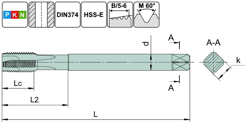 TSP1.M12х1,0.6H.DIN374.M35 Метчик М12х1,0 для сквозных отверстий, DIN374, без покрытия SCHWARZMAIER, арт. 00110202