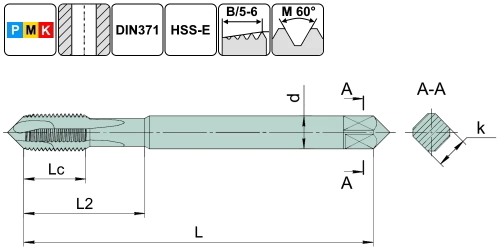 TSP1.M3х0,5.6H.DIN371.TiN.M35 Метчик М3х0,5 для сквозных отверстий, DIN371, с покрытием TiN SCHWARZMAIER, арт. 00110165