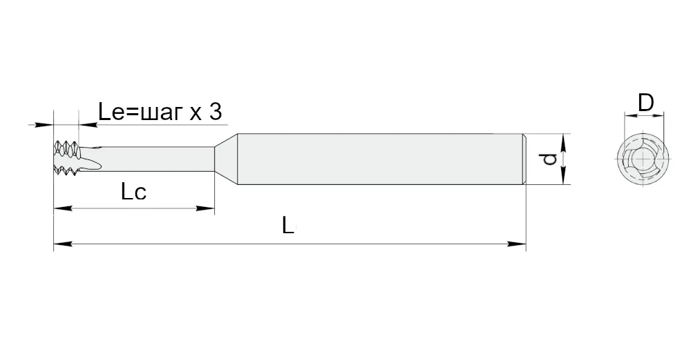 Фреза резьбонарезная твердосплавная DESKAR TTM2.2x0.45x1.65xD4-3T, арт. 00132990