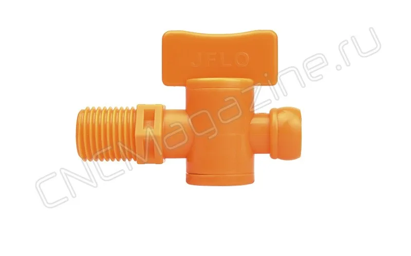 Вентиль запорный резьбовой для подачи СОЖ 1/4" - G1/4 (2206) оранжевый JFLO, арт. 10445