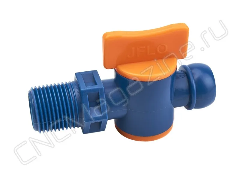 Вентиль запорный резьбовой для подачи СОЖ 3/8" - G3/8 (3207) синий JFLO, арт. 10480